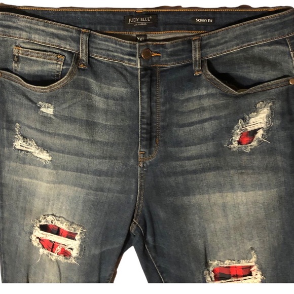 Judy Blue Buffalo Plaid Check Patch Skinny Jeans NWOT 2X - Picture 11 of 16